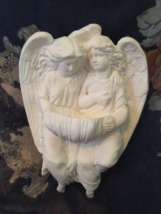 Vintage Holy Water Font,  Large Bisque Sister Angels Catholic,  In,  Outdoors
