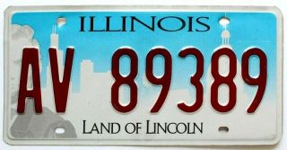 Illinois Abraham Lincoln Chicago City Skyline License Plate,  Av 89389