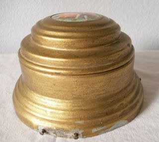 Vintage Gold Victorian Powder Puff Music Box plays Blue Danube w/ Ceramic Inlay 3