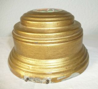 Vintage Gold Victorian Powder Puff Music Box plays Blue Danube w/ Ceramic Inlay 5