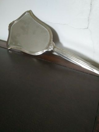 Vintage Silver Tone Hand Held Mirror W/gold Flowers Design