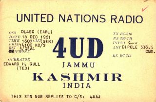 4ud Edward H.  Gull Jammu,  Kashmir,  India 1951 Vintage Ham Radio Qsl Card
