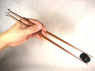 Vintage Japanese Signed Hand Tooled Forged Copper Chado Hibashi Fire Chopsticks