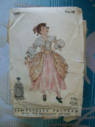 Vintage 1930s Simplicity Sewing Pattern 7097 Girl 