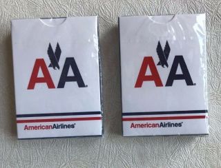 2 Vintage American Airlines Poker Size Playing Cards Flight Memorabilia