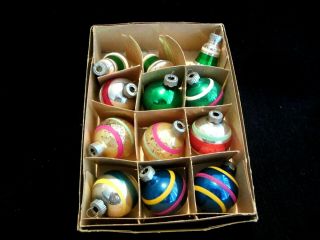 Vintage Shiny Brite/coby Glass Round/bell Christmas Ornaments Small Box Of 12