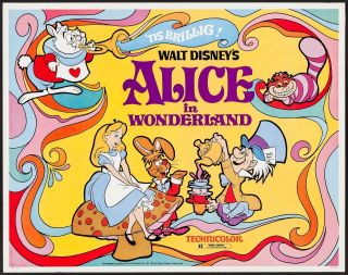 Alice In Wonderland Disney Half Sheet Poster 22x28 R1974 Psychedelic Art Vf