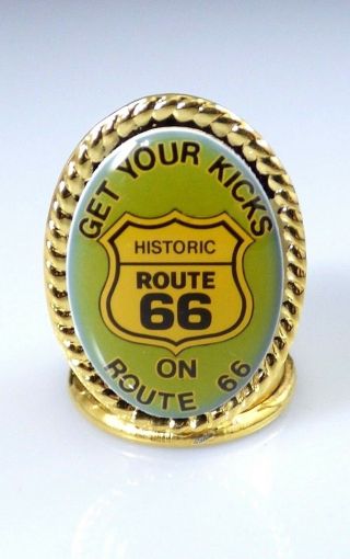 Vintage Route 66 Thimble Gold Tone Metal Get Your Kicks Souvenir Collectible