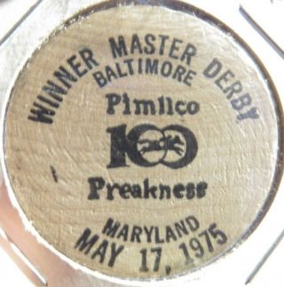 1975 Winner Master Derby Glen Burnie,  Md Wooden Nickel - Token Maryland