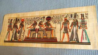 Huge Signed Handmade Papyrus Egyptian Kings Museum Art Painting.  32 " X12 " Inches