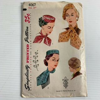 Simplicity 4067 Hat & Scarf Sewing Pattern Vintage 1950s Size 23 " With Transfer