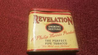 Vintage Revelation Smoking Mixture Metal Pipe Tobacco Tin Philip Morris