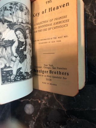 Vintage Catholic “The Key Of Heaven” Prayer Book Benziger Brothers York 1929 4