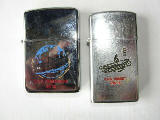 2 Vintage Navy Lighters Zippo Uss Shenandoah Ad 26,  Marksman Uss Hornet Cvs12