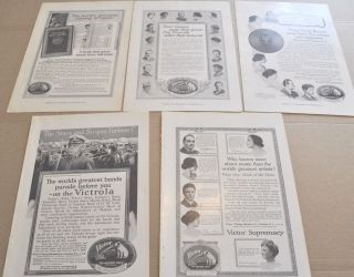 1918 Victrola Advertisements X5,  Victor Talking Machine Co. ,  Records Singers Etc