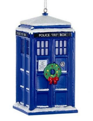 Doctor Who Snow Covered Tardis With Wreath Christmas Tree Ornament Police Box