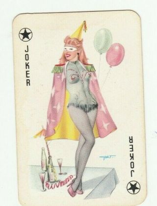 1 Playing Swap Card Risque Lady Pin Up Joker Year Masquerade Balloons Joker