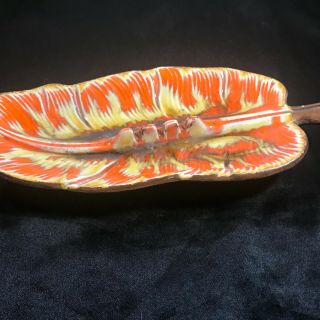Vintage 1963 Treasure Craft Orange Leaf Ashtray No 27 2