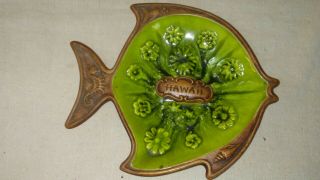 Vtg Treasure Craft California Green Ceramic Fish Hawaii Ashtray Pottery