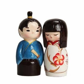 Japanese Kokeshi Couple Ceramic Magnetic Salt & Pepper Shakers
