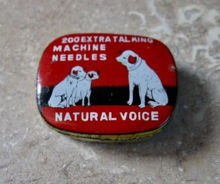 Antique Small Advertising Phonograph Needle Tin With Dog Logo