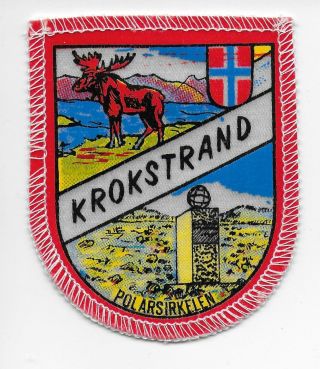 Norway Norge Krokstrand Polar Circle Old Travel Souvenir Patch Moose Heritage