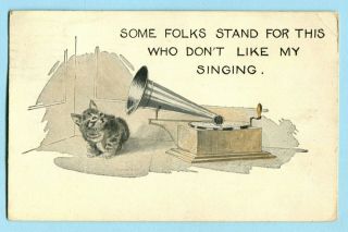 Antique 1921 Cat & Phonograph Postcard