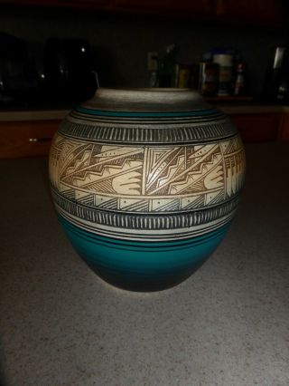 Bob Lansing Navajo Dine Pottery 1996 Vessel Artist Signed Art Vase Pot 5.  5 " Tall