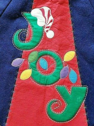 Vintage 54 " Christmas Tree Skirt Red & Blue Felt Joy Joy Joy Holly Lights