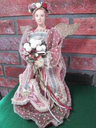 12 " Angel Tree Topper Centerpiece Mantel Display Victorian Burgundy Lace