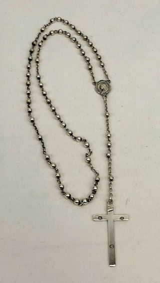 Vintage Sterling Silver Chapel Rosary Beads 15 3/4 " Necklace 14.  4 Grams