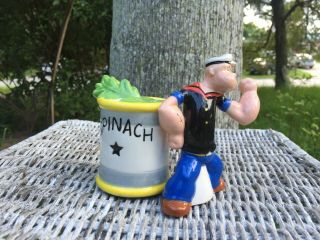 Rare Popeye Can Spinach Magnetic Ceramic Salt & Pepper Shakers Large