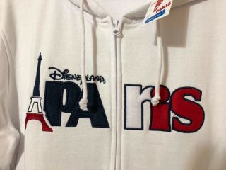 Disney Disneyland Paris Xl White Hooded Sweatshirt Mickey Mouse Nwt Eiffel Tower