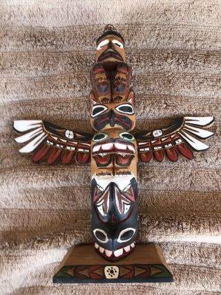 Vtg Northwest Native American Barb Williams Wood Carved Totem Pole