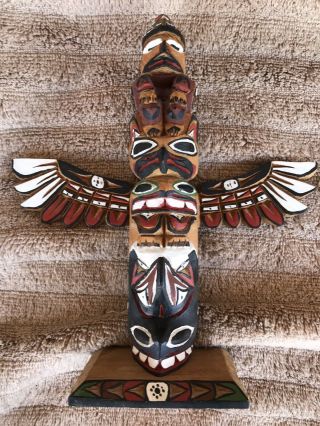 Vtg Northwest Native American BARB WILLIAMS Wood Carved Totem Pole 2