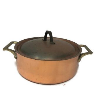 Vintage Paul Revere Ware Usa 2 Qt Copper Pan W/ Lid Solid Brass Handles