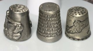 Thimbles 3 Pewter Gish Designs Crazy Horse (signed) Lords Prayer Indy 500