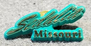 Lmh Pin Pinback Tie Lapel Sedalia Missouri Mo Pettis County Cursive Script Logo