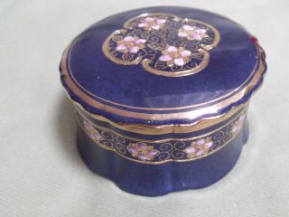 Cobalt Blue Largetrinket Box 4.  75”x2.  5” Hand Paint Pink Flowers/gold Scrolls (t)