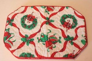 Vintage Christmas Placemats 7 Shiny Brite Ornaments Bells Wreaths Candy Cane B16
