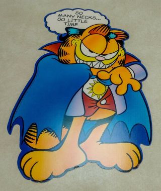 Vtg 70s Garfield Die Cut Embossed Cardboard Halloween Decor Hallmark Dracula Art