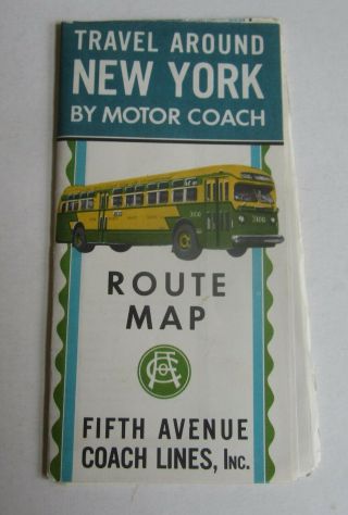 Old Vintage Fifth Avenue Motor Coach Lines - Bus - Route Map - York City