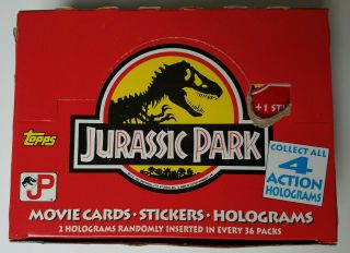 1992 Topps Jurassic Park Movie Trading Cards Box 36 Cello Packs