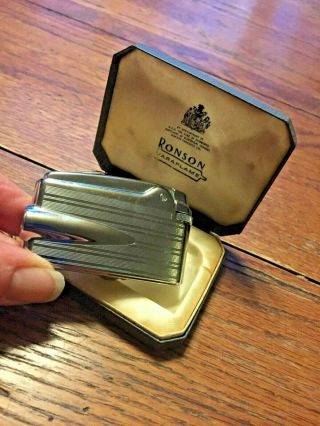 Vintage Ronson Varaflame Lighter 216 Premiere Flat Stripes Made In England