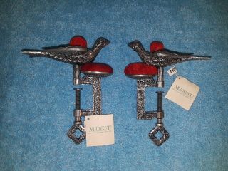 Sewing Bird Double Pin Cushion Victorian Style Red Velvet Clamp