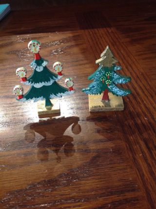 2 Vintage Us Zone Germany Wooden Christmas Trees 2 3/4 " & 2 "