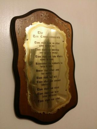 Vintage The Ten Commandments Wall Plaque Brass Wood Home Interiors Wall Decor