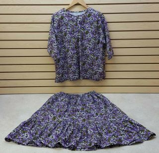 Xl Hand Crafted Purple Flower Design Native American Indian Skirt & Shirt Set