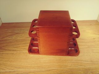 Vintage Wooden 6 Tobacco Pipe Holder Stand W Humidor