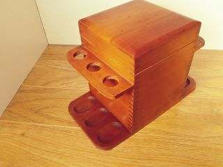 Vintage Wooden 6 Tobacco Pipe Holder Stand w Humidor 2